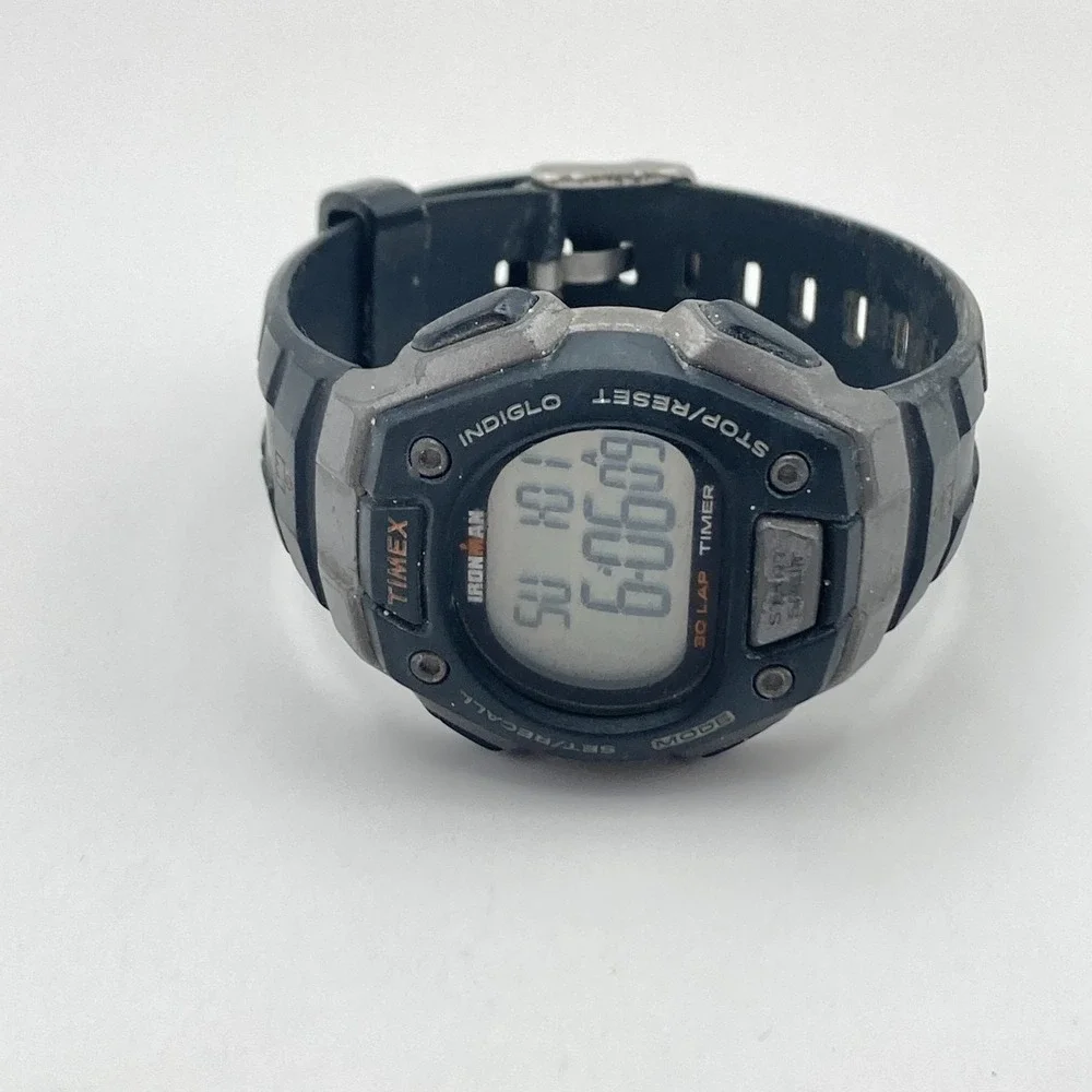 Timex Ironman Men's Watch Digital Gray Black Indiglo 30 Lap Chrono New Battery